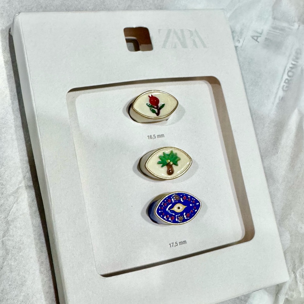 ZARA 3-PACK PALM TREE FLOWER RINGS bloggers favorite - Picture 5 of 5